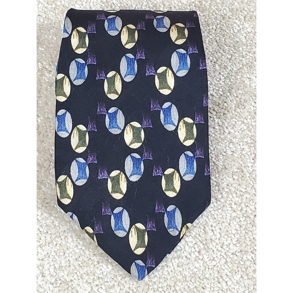 Tom James Silk Neck Tie Geometric Design Purple Blue Green 59.5"